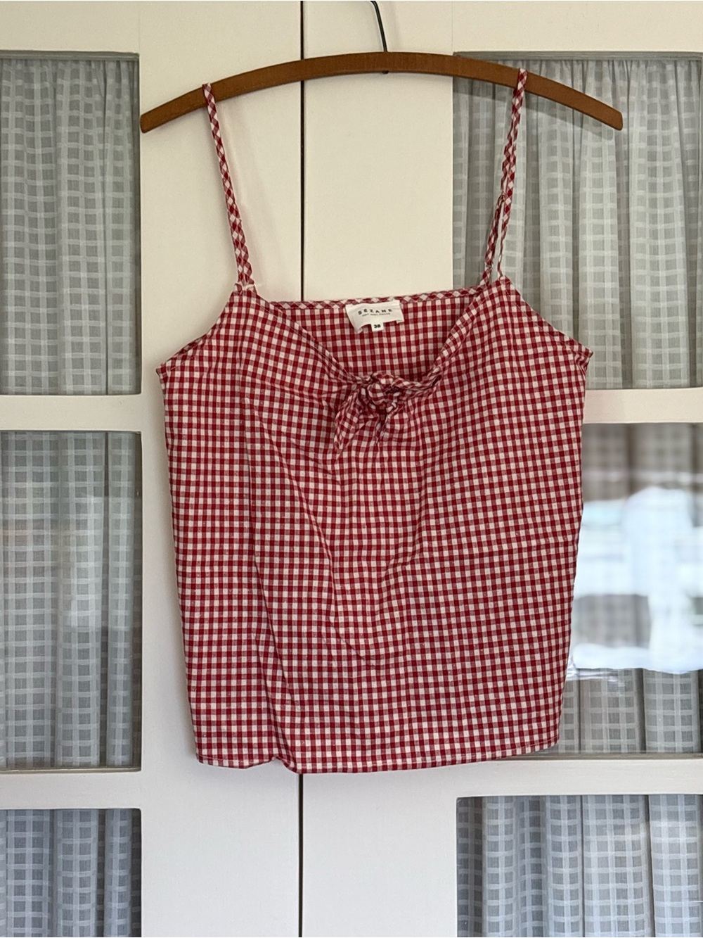 Sezane Red Gingham Tie-Front Camisole - Picture 2 of 6